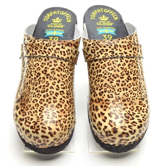 Torpatoffeln Lotta Leopard Print Swedish Wooden Clog 39 - Picture 3 of 6